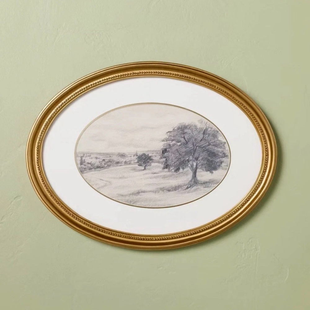 NWT, Hearth & Hand- 12"x16" Horizontal Oval Landscape Sketch Framed Wall Art